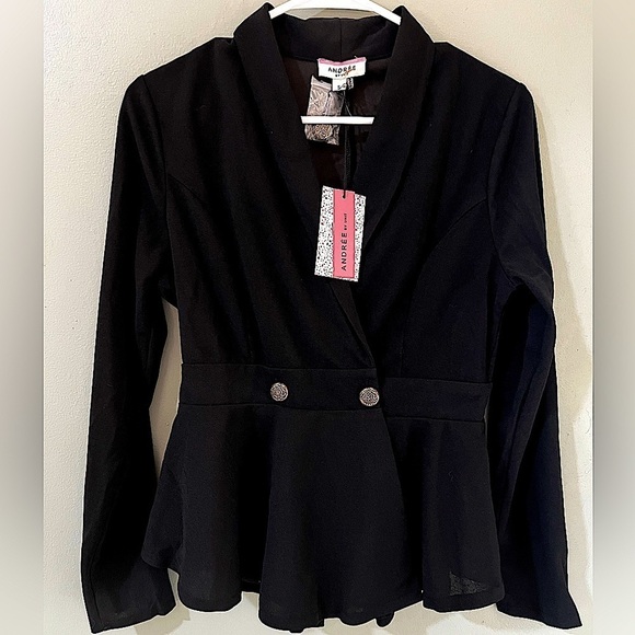 NWT Andree by unit classic chic blazer gold buttons ruffle bottom size small - Picture 1 of 9